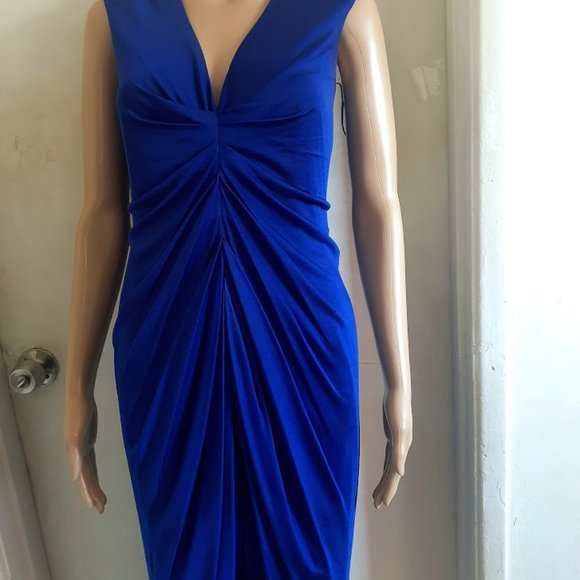 ALEXANDER MCQUEEN SILK  ROYAL BLUE  RUCHED  BODICON  DRESS SIZE US 6 - Picture 1 of 12